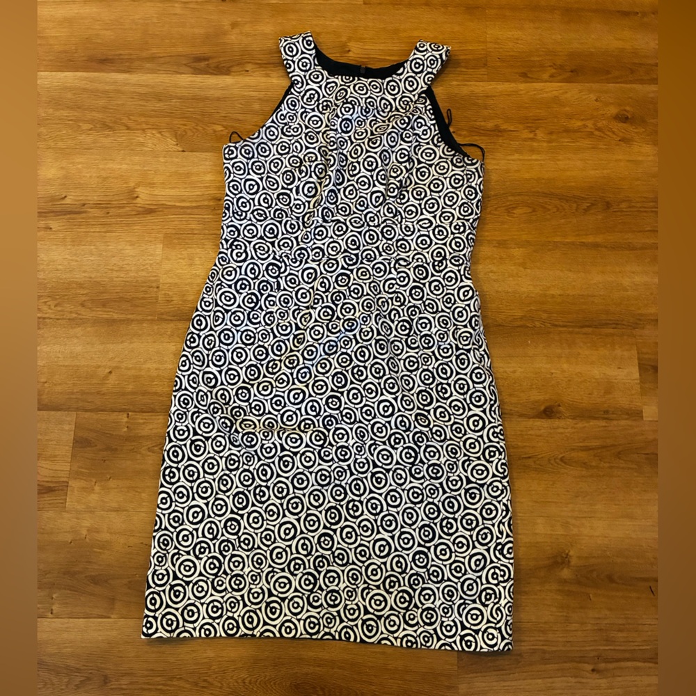 Adrianna Papell Navy and White Circle Print Midi Dress